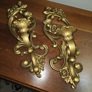 Vintage 1971 MCM Gold Wall Sconces
